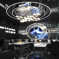 KTV Corridor With Blue Neon Lights And City View Screens