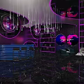 Modern KTV Interior With Purple Blue Lighting Circular Decor Bar And Sofa