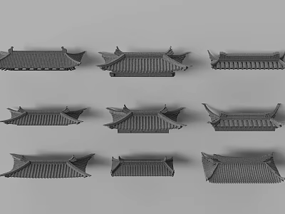 Chinese Traditional Roof Architectural Components With Various Styles Curved Eaves And Gray Tones 3d model