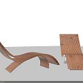 Two Modern Curved Lounge Chairs Featuring Striped Wooden Structure And Minimalist Design