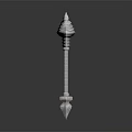 Ornate Metallic Fantasy Staff With Spiked Top And Intricate Carved Details