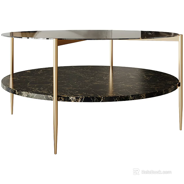 Modern Round Coffee Table With Black Marble Top And Gold Metal Legs Design 3d model 