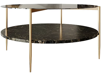 Modern Round Coffee Table With Black Marble Top And Gold Metal Legs Design 3d model