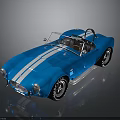 Classic Blue Convertible Sports Car With White Racing Stripes Open Top Shiny Tires