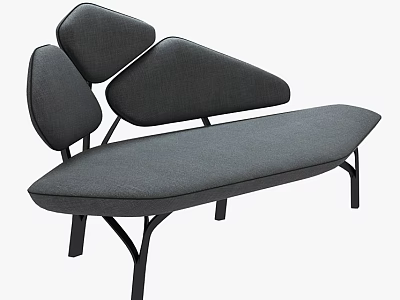 Stylish Gray Multi Seater Sofa With Unique Backrest And Black Metal Frame 3d model