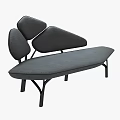 Stylish Gray Multi Seater Sofa With Unique Backrest And Black Metal Frame 3d model