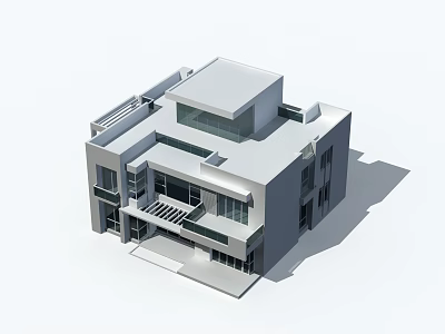 Modern Detached Villa With Geometric Design White Exterior And Large Glass Windows 3d model