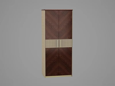 Modern Minimalist Dark Brown Wood Grain Wardrobe With Double Door And Metal Accent Strip 3d model