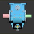Household Appliance Blue Mechanical Structure With Bolts Circular Parts Green Shaft And Yellow Knobs