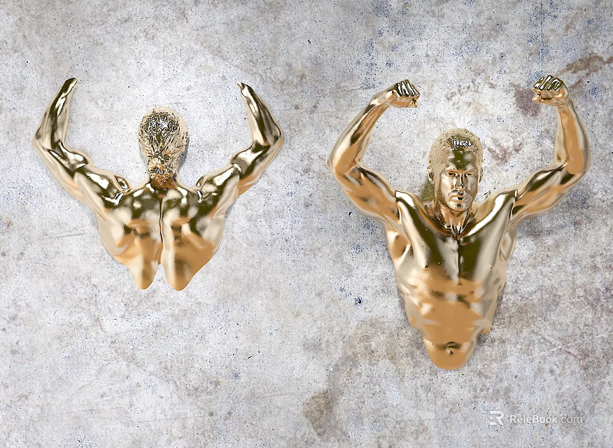 Golden Muscular Man Bodybuilder Figure Wall Decor For Home Interior Design 3d model 