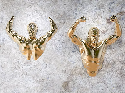 Golden Muscular Man Bodybuilder Figure Wall Decor For Home Interior Design 3d model