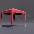Red Four Sided Sunshade Canopy With Metal Frame And Support Poles 3d model