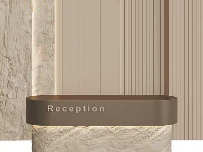 Modern Reception Desk With Stone Base Metal Top And Striped Wall Lighting Design 3d model
