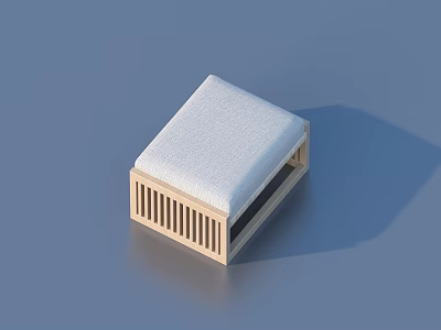 Modern Wooden Stool With Vertical Slat Design And White Padded Seat 3d model
