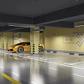 Modern Well Lit Parking Lot With Blue Car Zone Signs And Markings