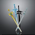 Decorative Weapons Various Colorful Swords Crossed Placement Featuring Transparent Blue Yellow Black Designs