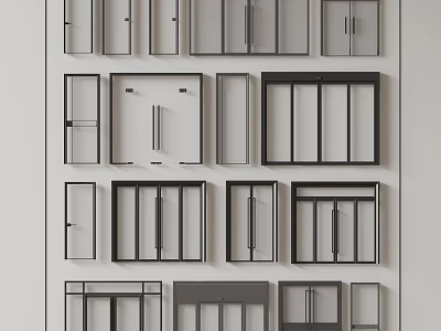 Sleek Modern Double Doors With Various Frame Styles And Glass Panels 3d model