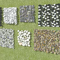 Beautiful Various Pebble Combinations in Paved Squares with Green Grass Background
