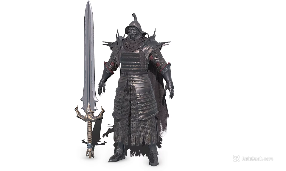 Game Movie Character Wearing Dark Heavy Armor With Giant Sword 3d model 