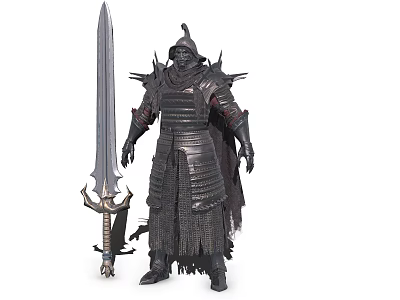 Game Movie Character Wearing Dark Heavy Armor With Giant Sword 3d model