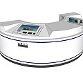 Modern White Reception Desk With Blue Accent Lines And Digital Display Screen 3d model