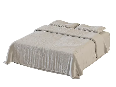 Elegant Beige Linen Bed With Decorative Pillows In Modern Bedroom 3d model