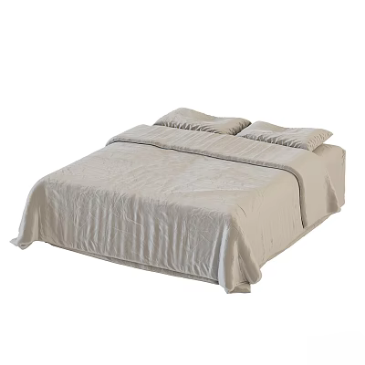 Elegant Beige Linen Bed With Decorative Pillows In Modern Bedroom 3d model
