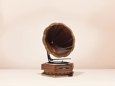 Vintage Gramophone Audio Speaker With Classic Horn Wooden Base And Turntable 3d model