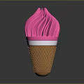 Swirled Pink Ice Cream in Brown Waffle Cone with Silver Trim