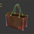Brown Canvas Tote Bag With Leather Handles And Drawstring Closure Design 3d model