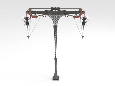 Vintage Iron Street Lamp With Decorative Design And Double Light Heads 3d model