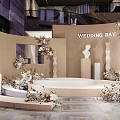 Elegant Wedding Photo Spot With Round Stage Decorative Flowers Sculptures And Mirror