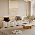 Modern Cream Style Sofa Coffee Table Combination Fabric Sofa Mother and Mother Coffee Table Pillow Decorative Painting Single Person Sofa 3d model