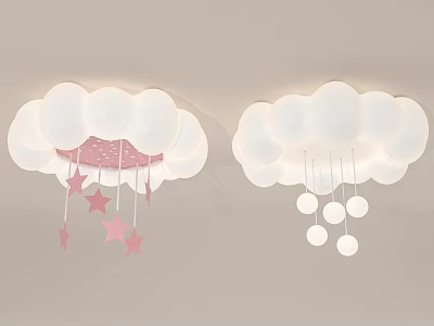Cloud Shaped Ceiling Lights With Pink Stars And White Ball Decorations 3d model