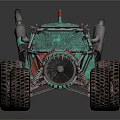 Teal Utility Vehicle With Exposed Frame Large Off Road Tires And Mechanical Parts