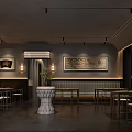 Modern Restaurant Interior With Wooden Tables Chairs Wall Paintings Central Vase And Lighting Fixtures