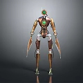 Sci Fi Mechanical Robot Character Standing With Green Core And Bladed Arms 3d model