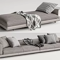 Modern Minimalist Sofa Set With Gray Upholstery Decorative Pillows And Cozy Blanket
