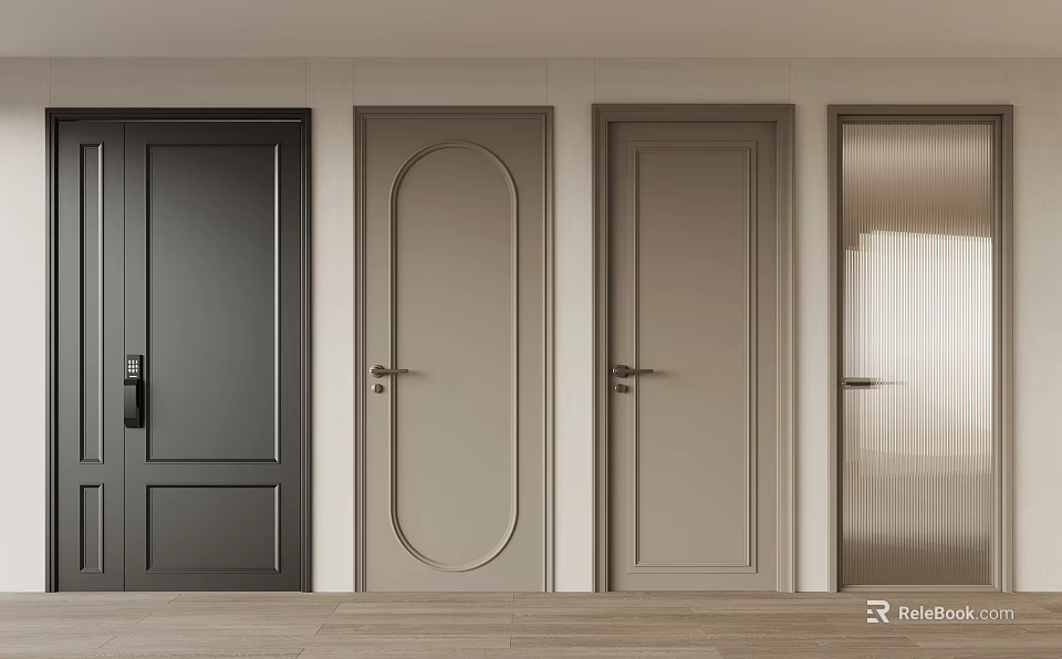 Modern Home Interior Doors With Black Beige And Glass Panel Designs 3d model 