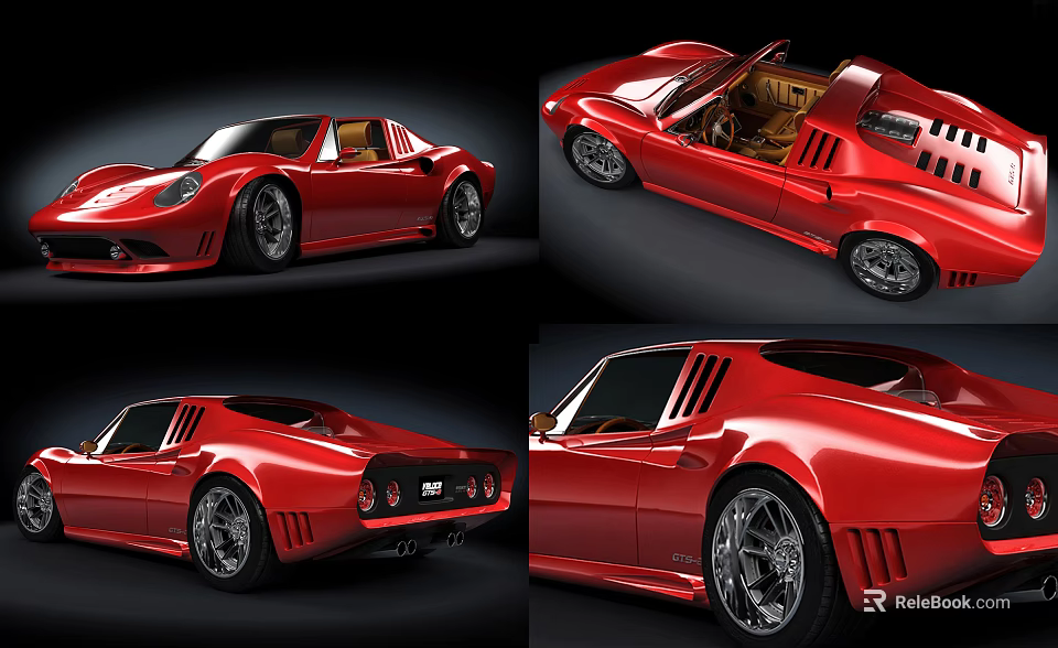 Red Sleek Sports Car With Convertible Top And Aerodynamic Body Design 3d model 