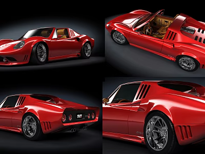 Red Sleek Sports Car With Convertible Top And Aerodynamic Body Design 3d model