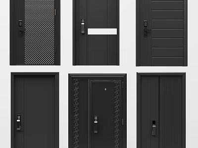 Various Black Door Designs With Different Patterns And Handles 3d model
