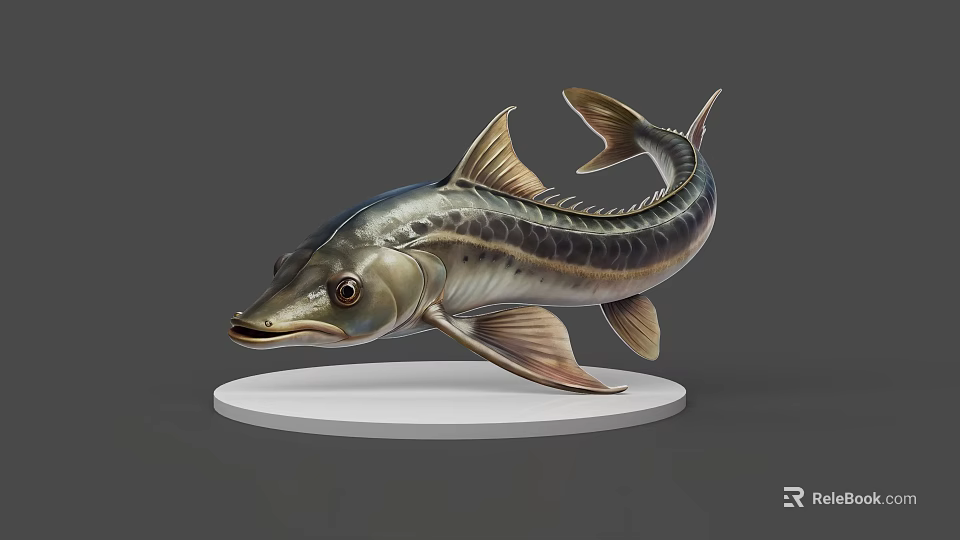 Detailed Aquatic Animal Fish 3D Model with Scales Texture Long Body and White Circular Base 3d model 