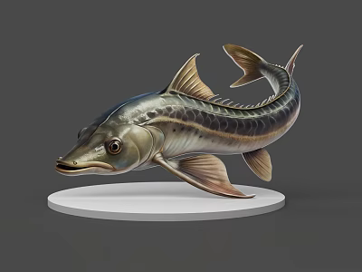 Detailed Aquatic Animal Fish 3D Model with Scales Texture Long Body and White Circular Base 3d model