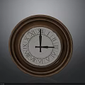 Round Wooden Clock With Roman Numerals And Black Hands On Gray Background