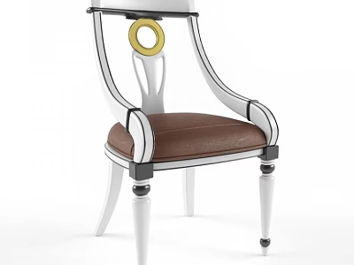 Elegant Modern Dining Chair Design With White Frame Brown Cushion And Golden Decorative Ring 3d model
