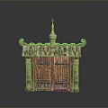 Traditional Wooden Building Model With Decorative Roof Cross Double Doors And Ornate Columns