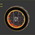 Car Wheel Auto Part With Black Tire Red Rim And Yellow Center Spokes