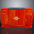 Elegant Red Wooden Furniture Cabinet With Gold Circular Handle And Black Top