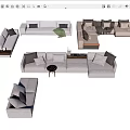 Modern Sofa Set With Light Colored Cushions And Multiple Sectional Configurations 3d model